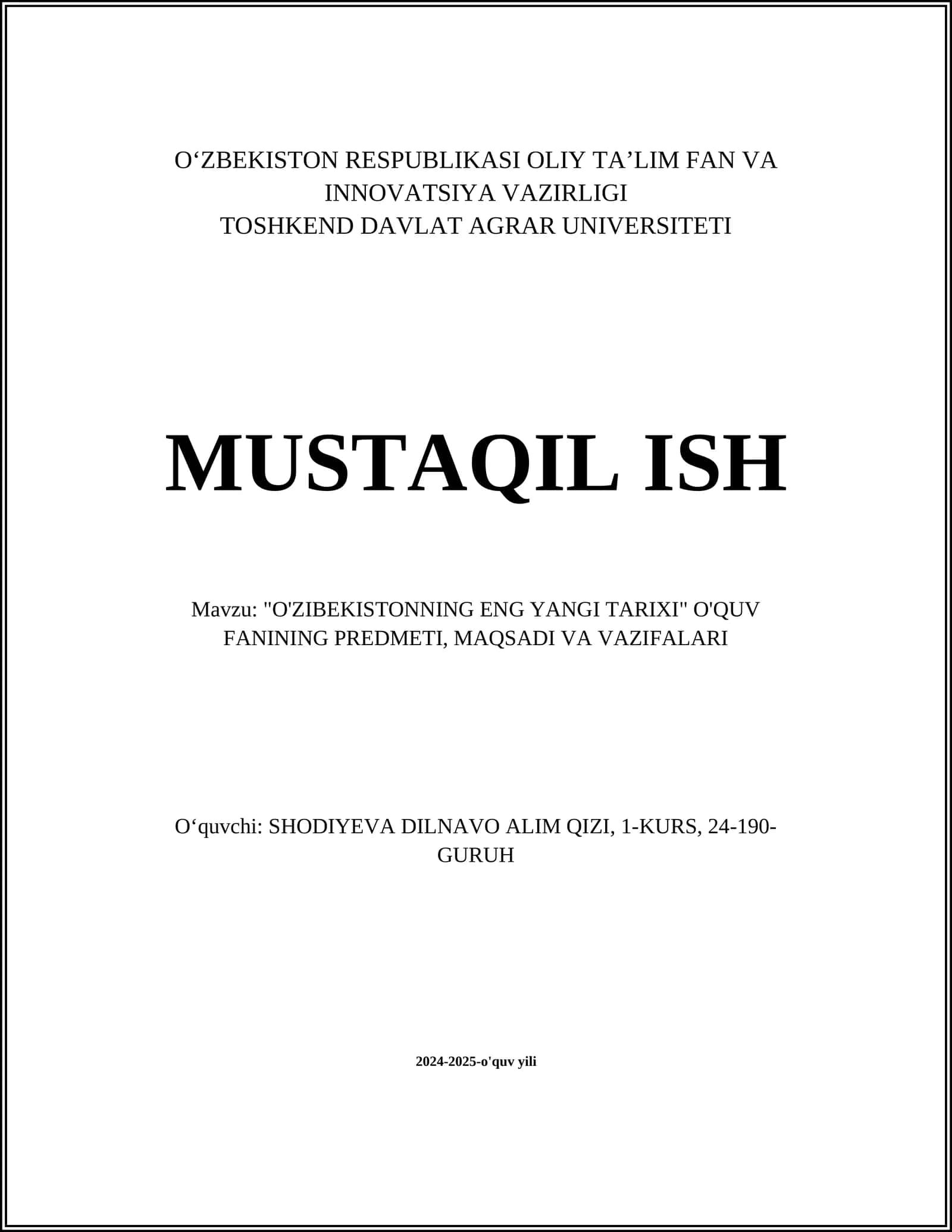 O'zbekistonning Eng Yangi Tarixi 1