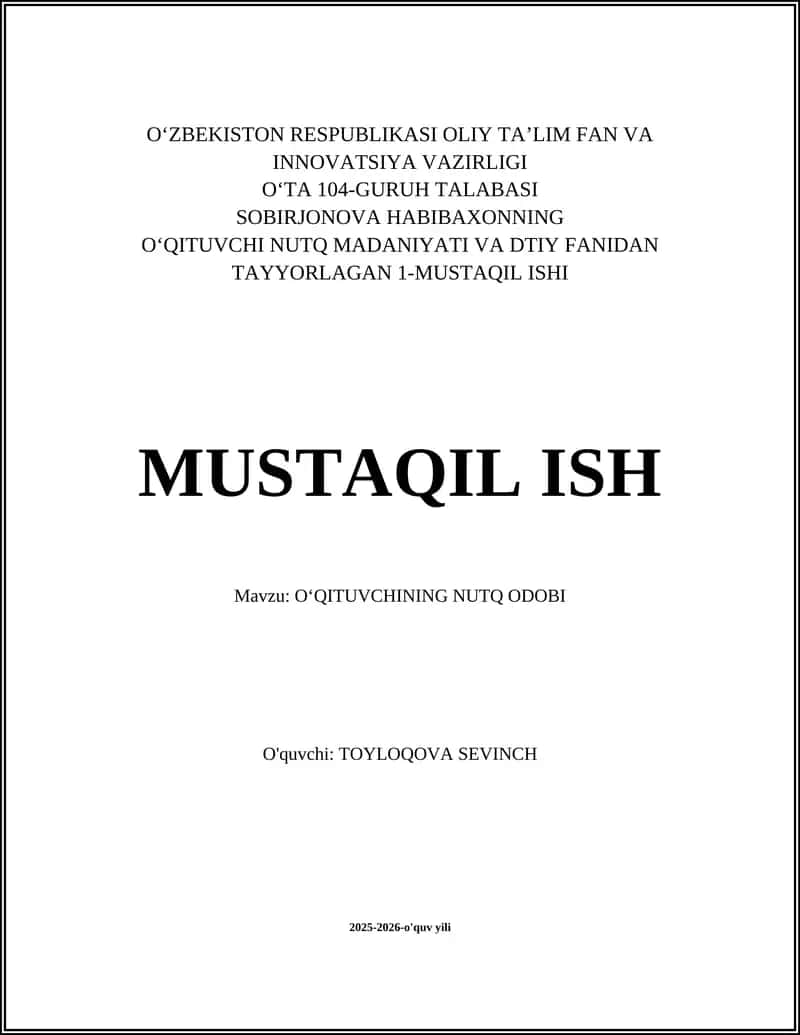 O‘QITUVCHINING NUTQ ODOBI 1