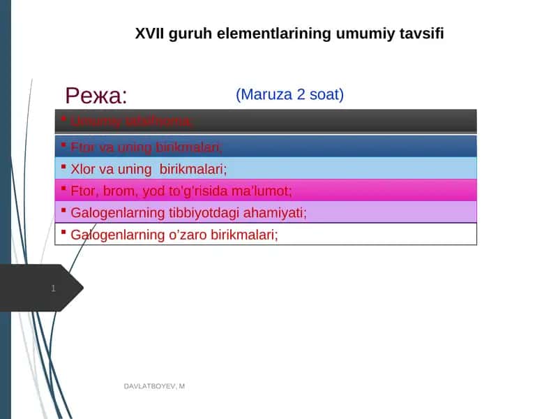 XVII guruh elementlarining umumiy tavsifi 1