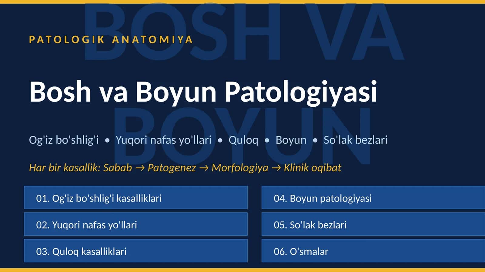 Bosh va Boyun Patologiyasi 1