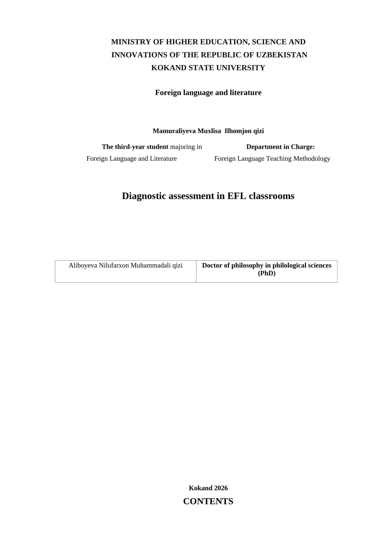 Diagnostic assessment in EFL classrooms 1