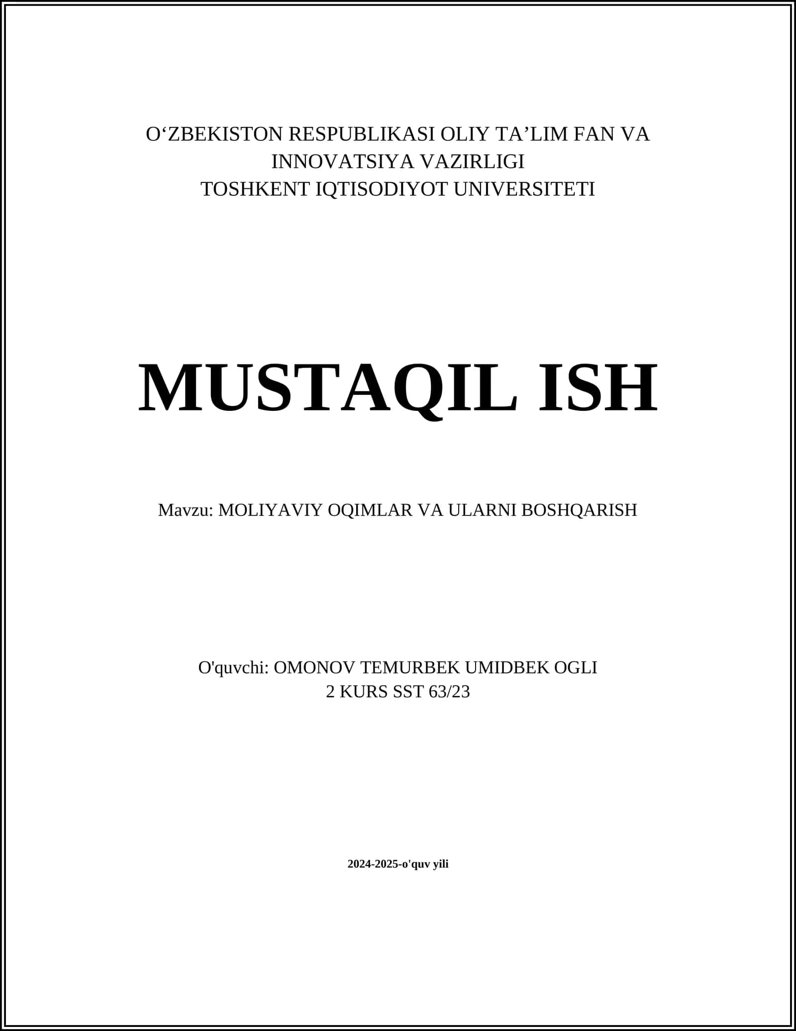 Moliyaviy Oqimlar va Ularni Boshqarish 1