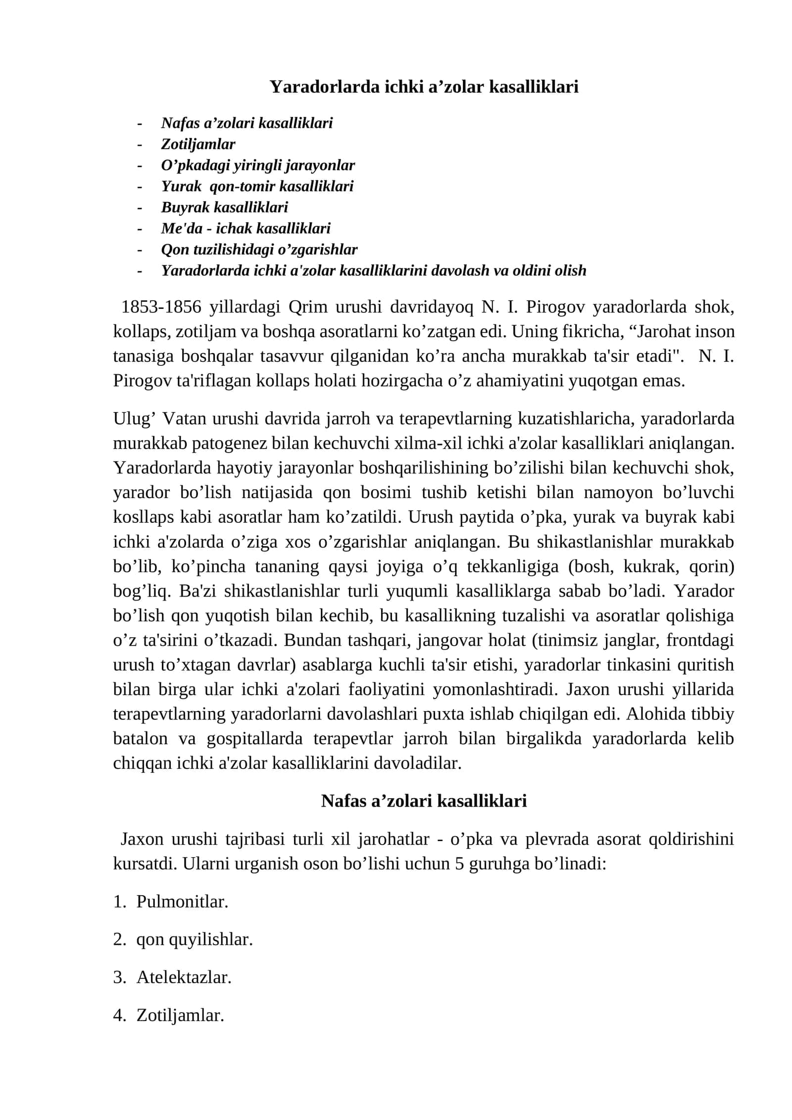 Yaradorlarda ichki a'zolar kasalliklari 1