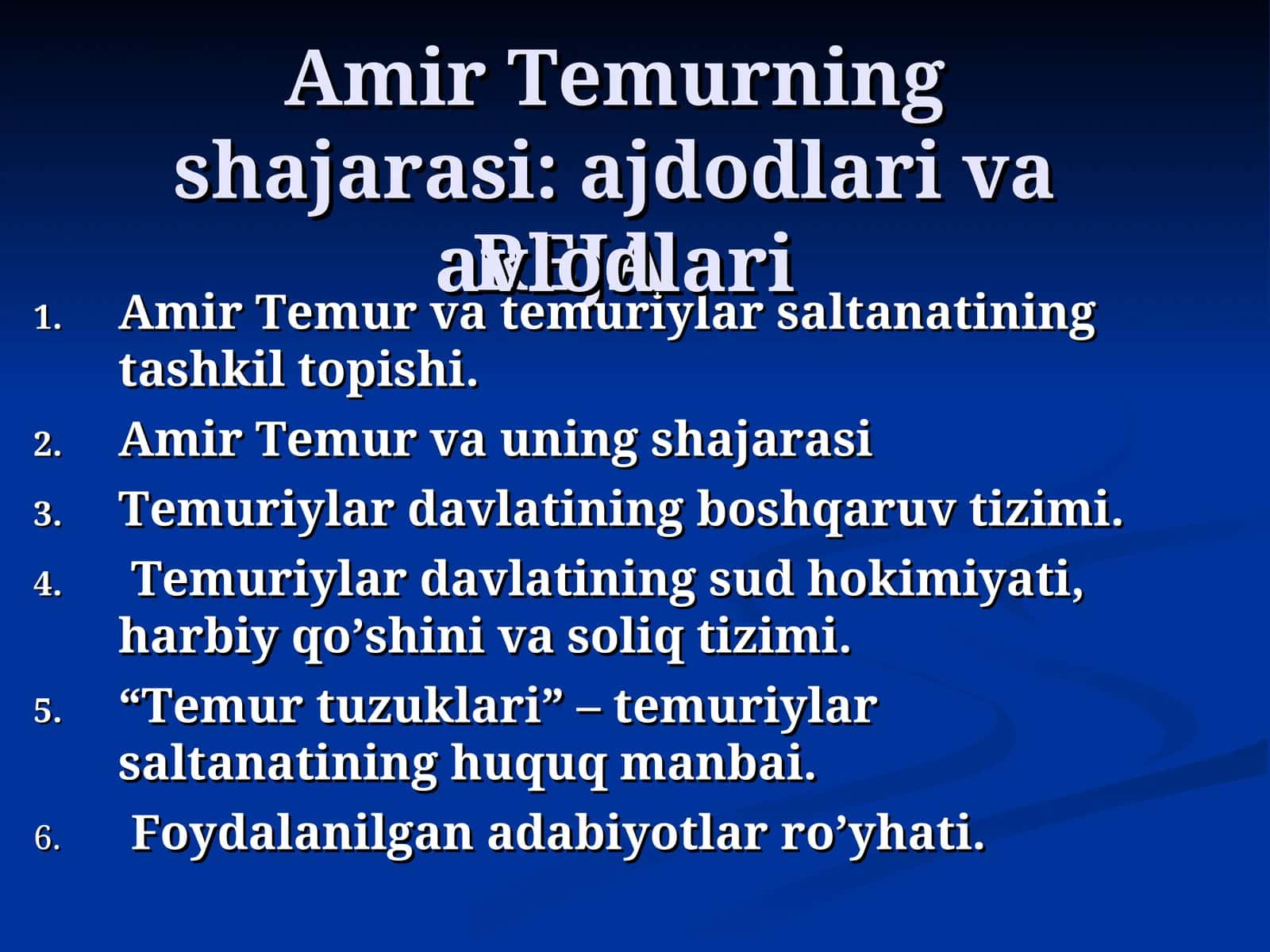 Amir Temurning shajarasi ajdodlari va avlodlari 1