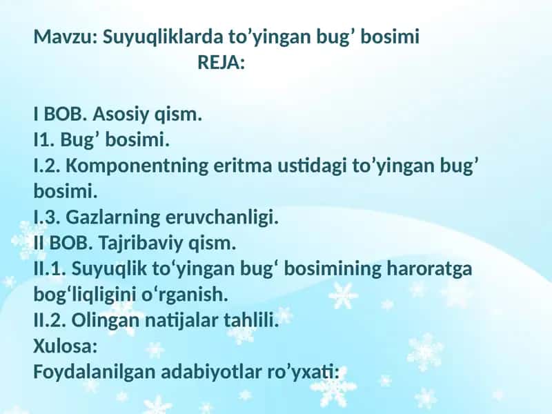 Suyuqliklarda to’yingan bug’ bosimi 1