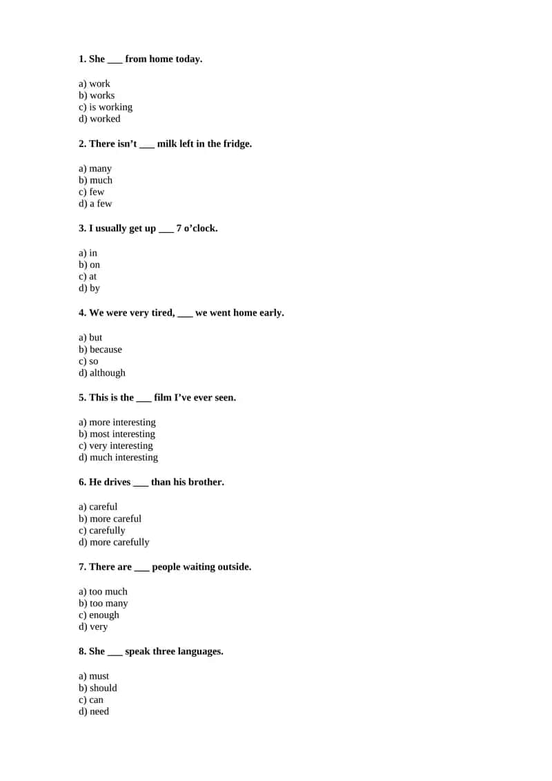 pre-intermediate Test 1