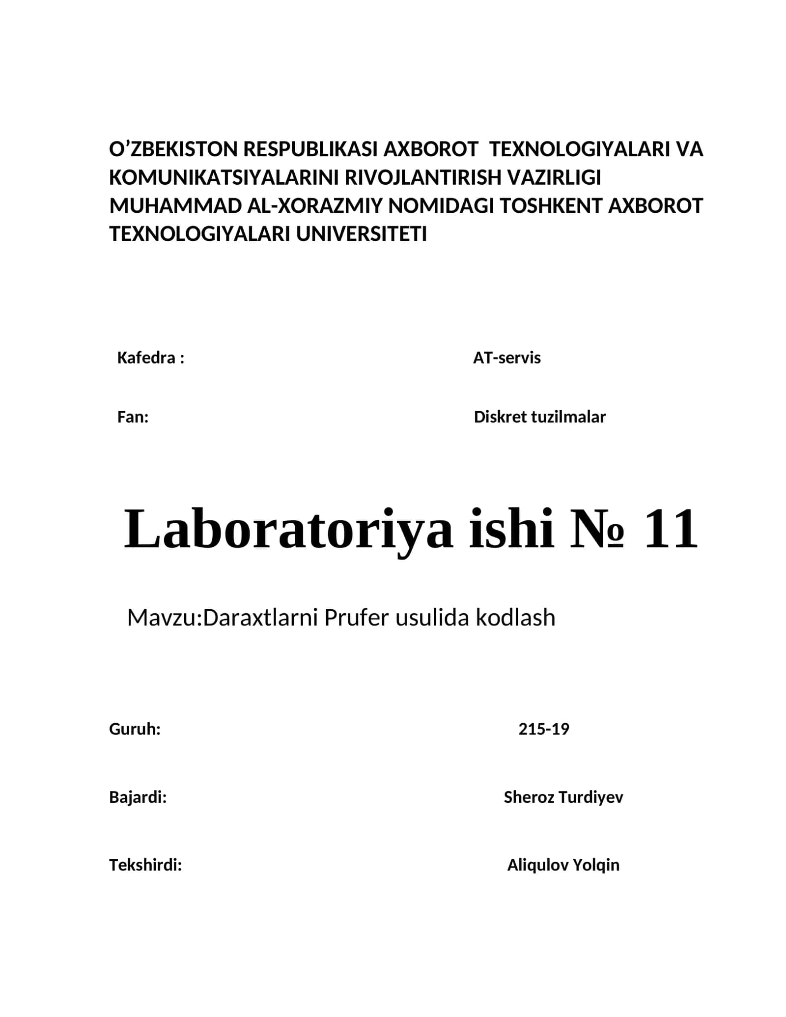 Daraxtlarni Prufer usulida kodlash 1