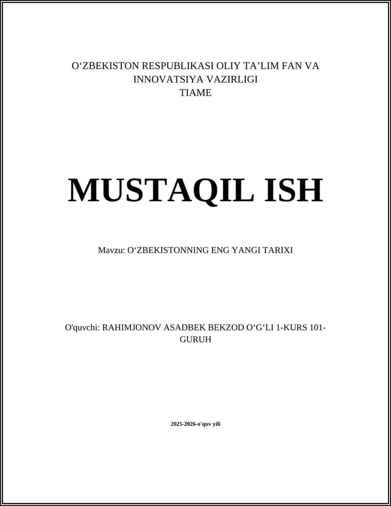 O’zbekistonning Eng Yangi Tarixi 1