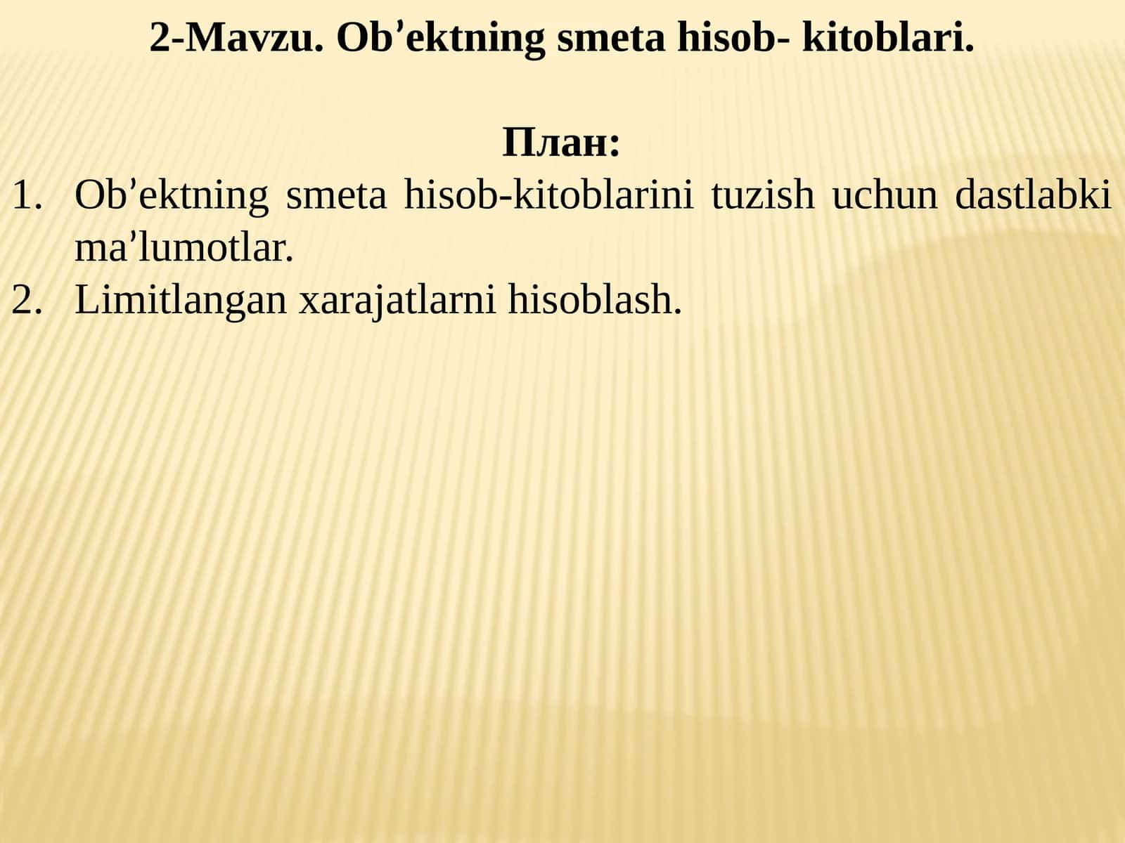 Ob’ektning smeta hisob- kitoblari 1