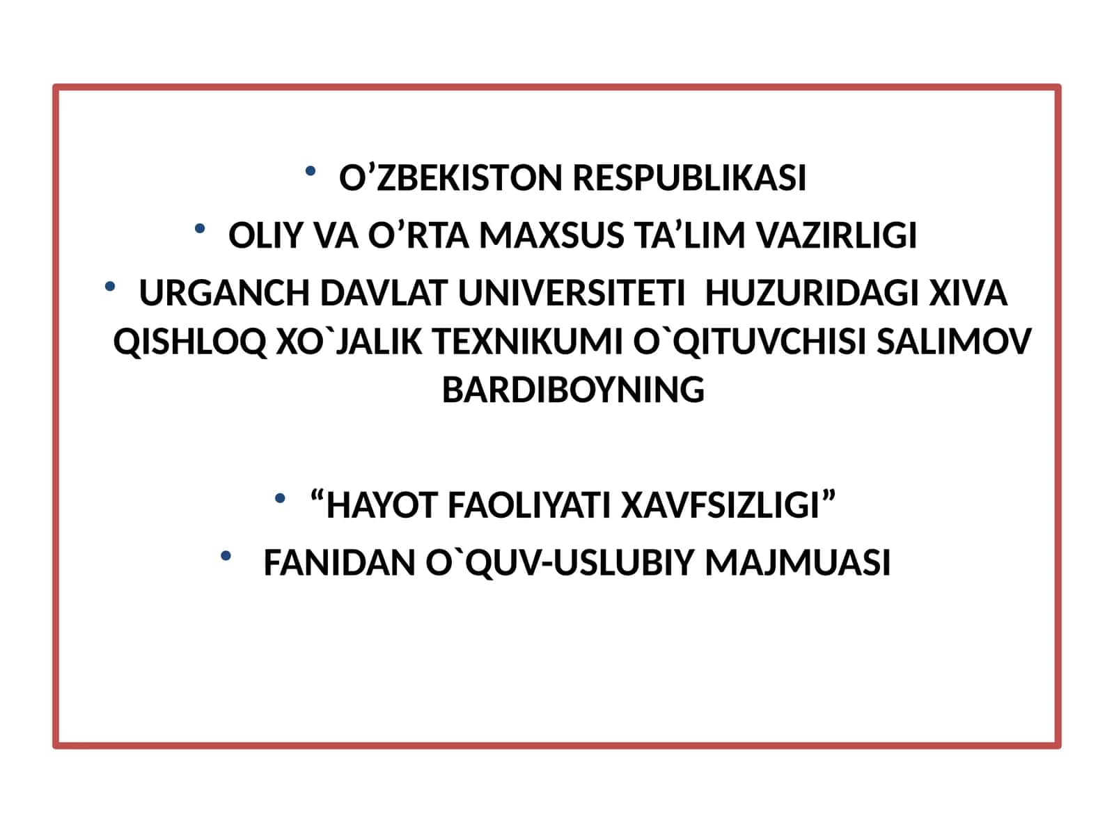 HAYOT FAOLIYATI XAVFSIZLIGI 1