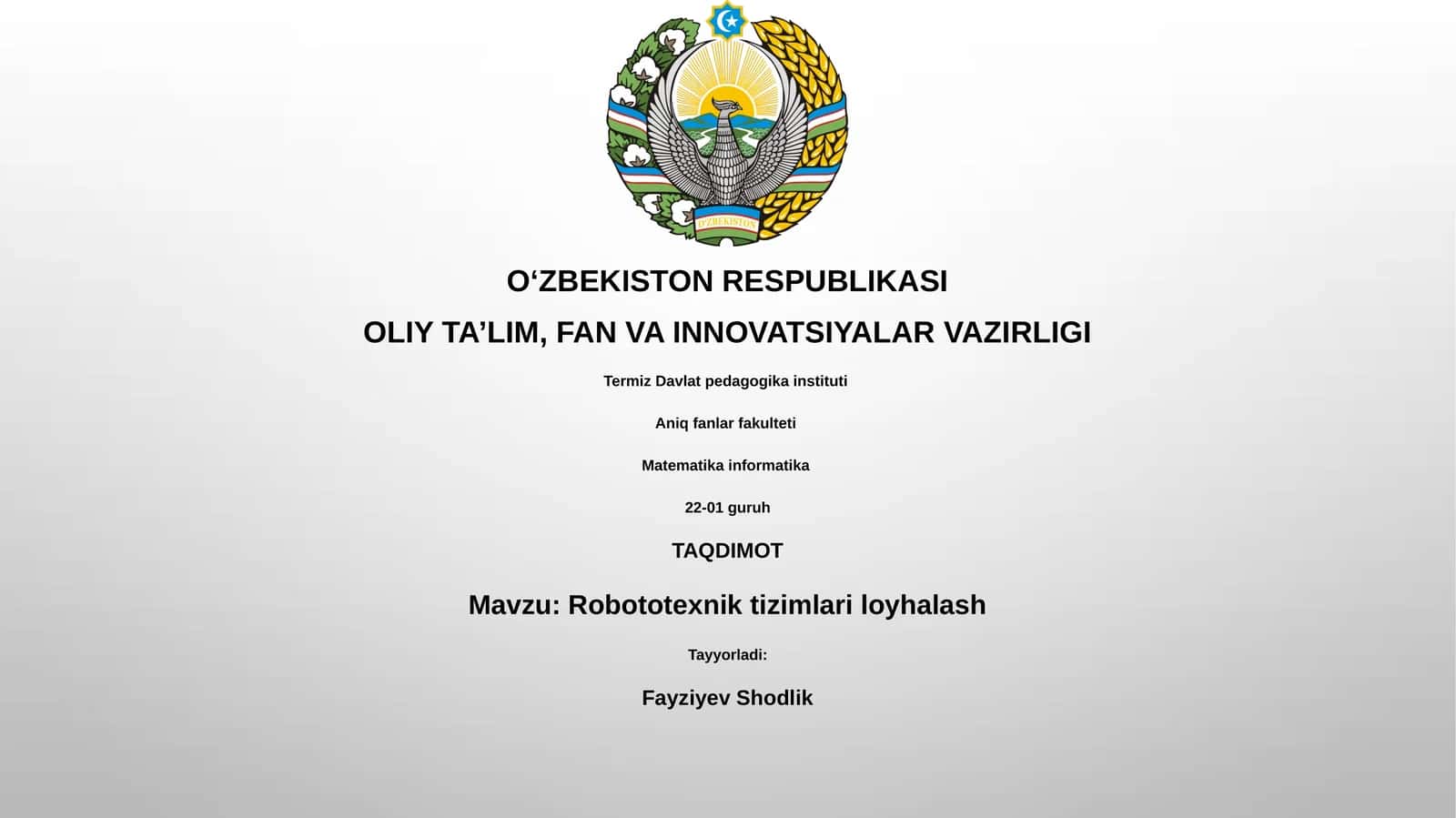 Robototexnik tizimlari loyhalash 1