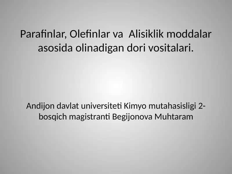 Parafinlar, Olefinlar va Alisiklik moddalar 1