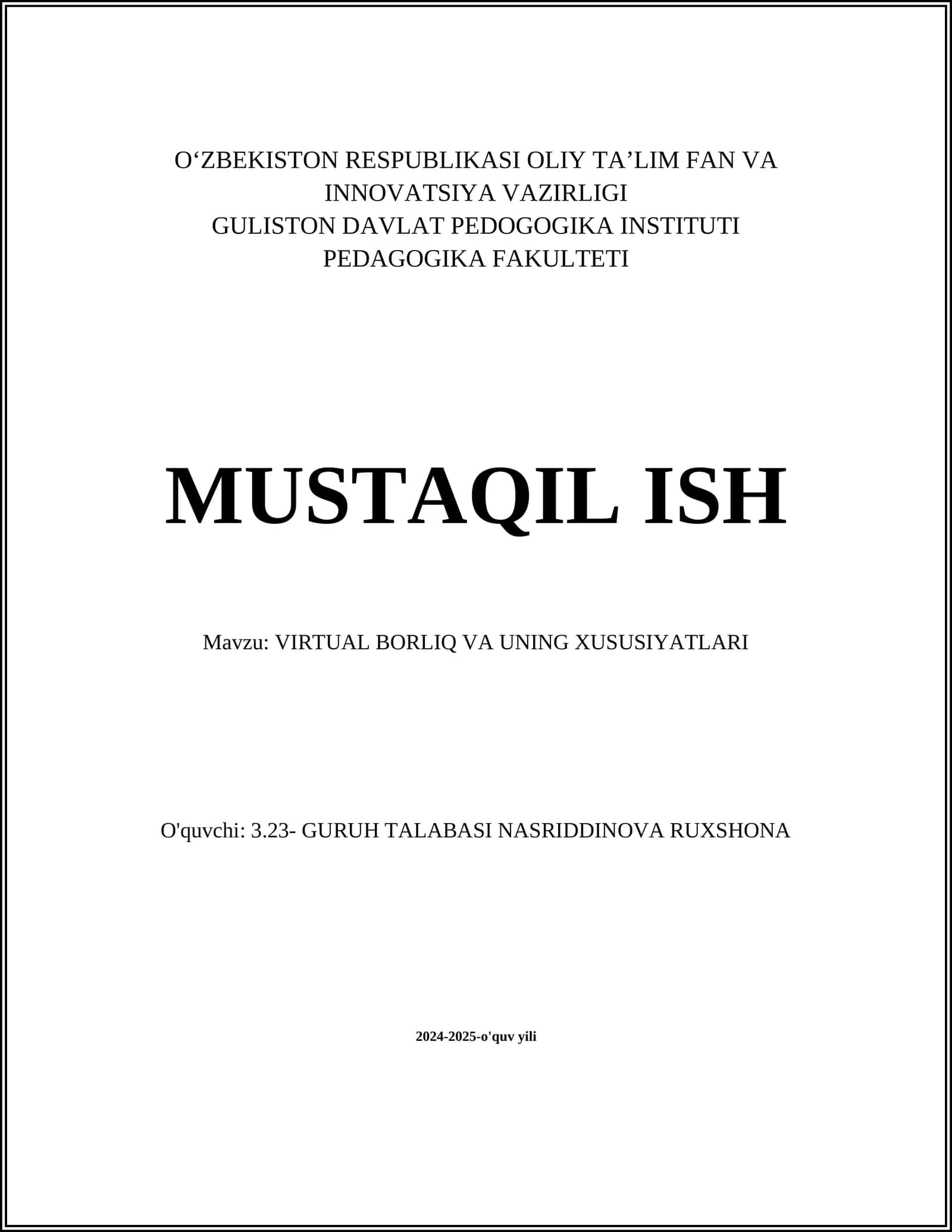 VIRTUAL BORLIQ VA UNING XUSUSIYATLARI 1