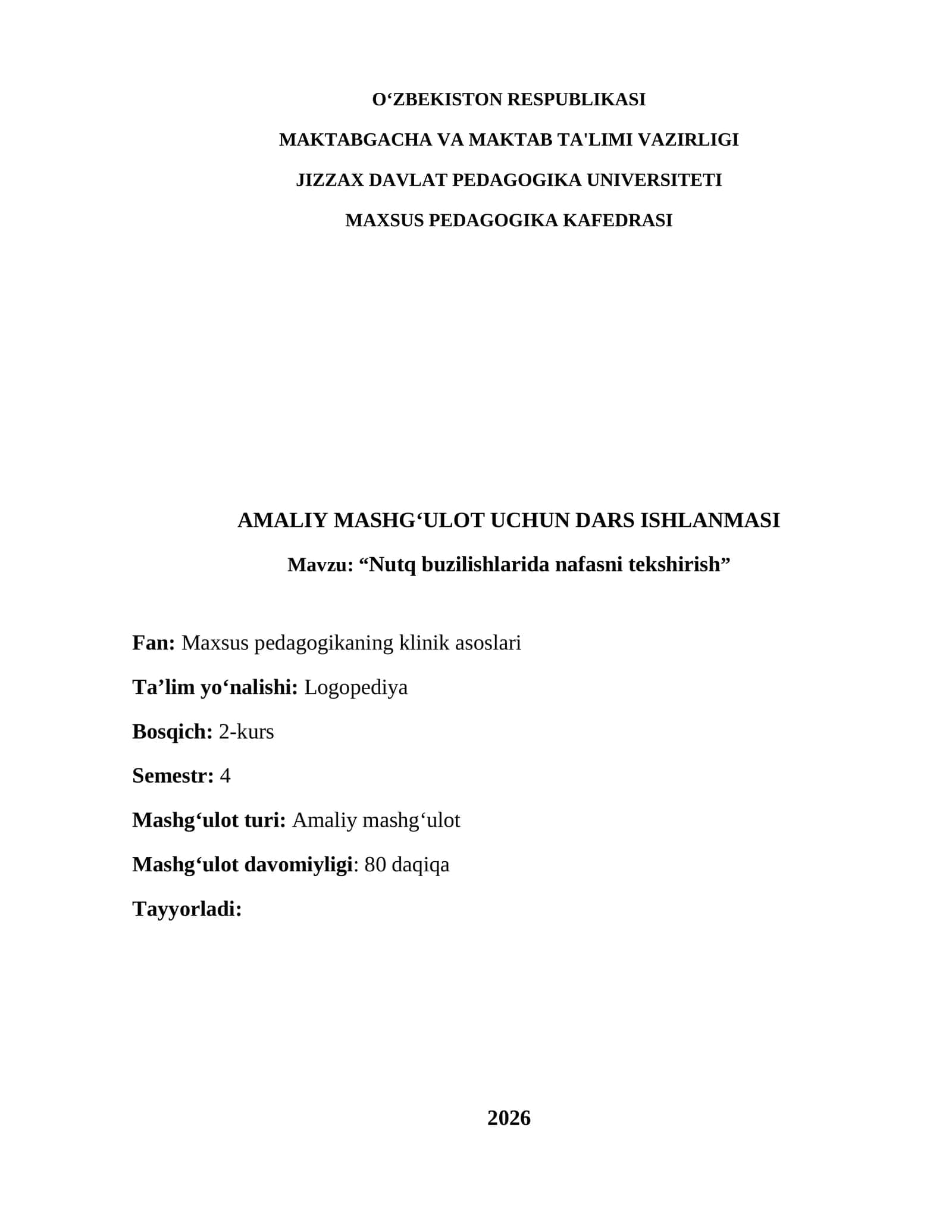 Amaliy Mashg‘ulot Uchun Dars Ishlanmasi 1