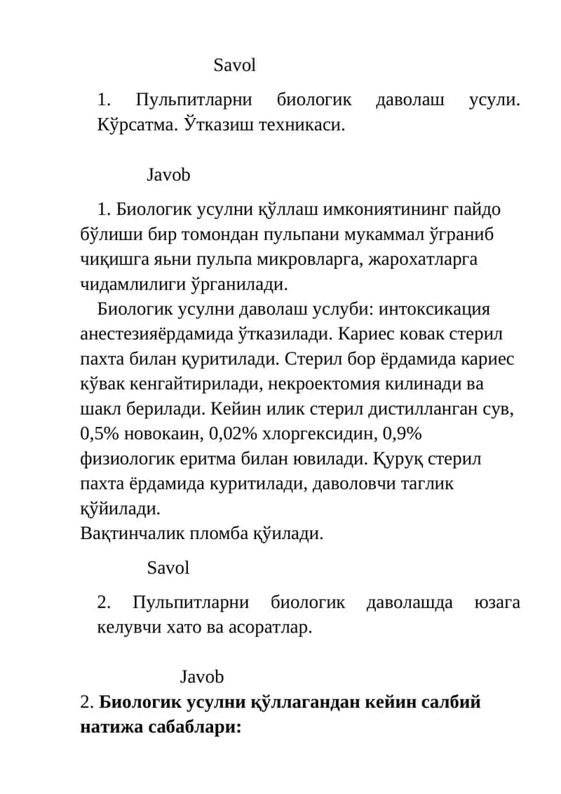 Пульпитларни биологик даволаш усули 1