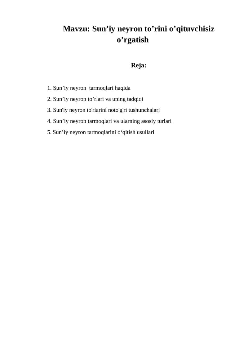 Sun’iy neyron to’rini o’qituvchisiz o’rgatish 1