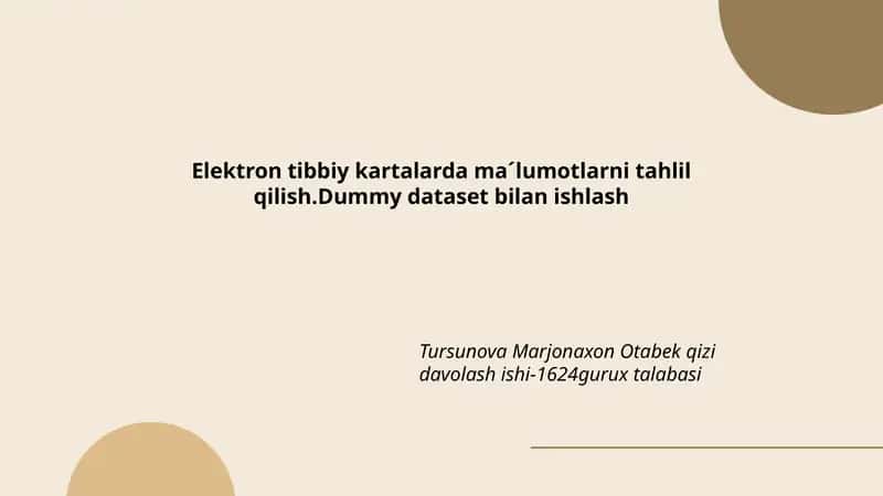 Elektron tibbiy kartalar ma'lumot tuzilishi va formatlari 1