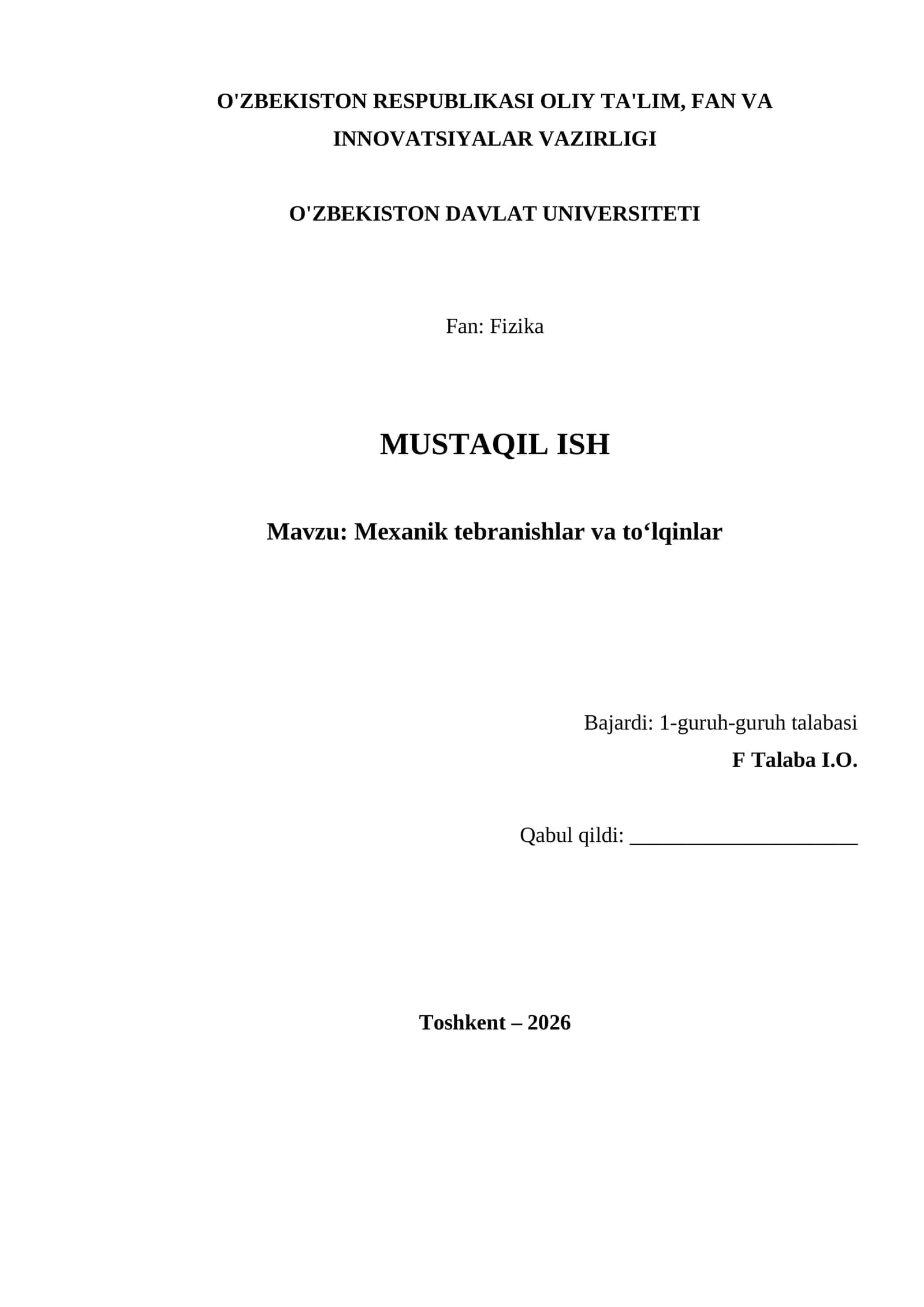 Mexanik tebranishlar va to‘lqinlar 1