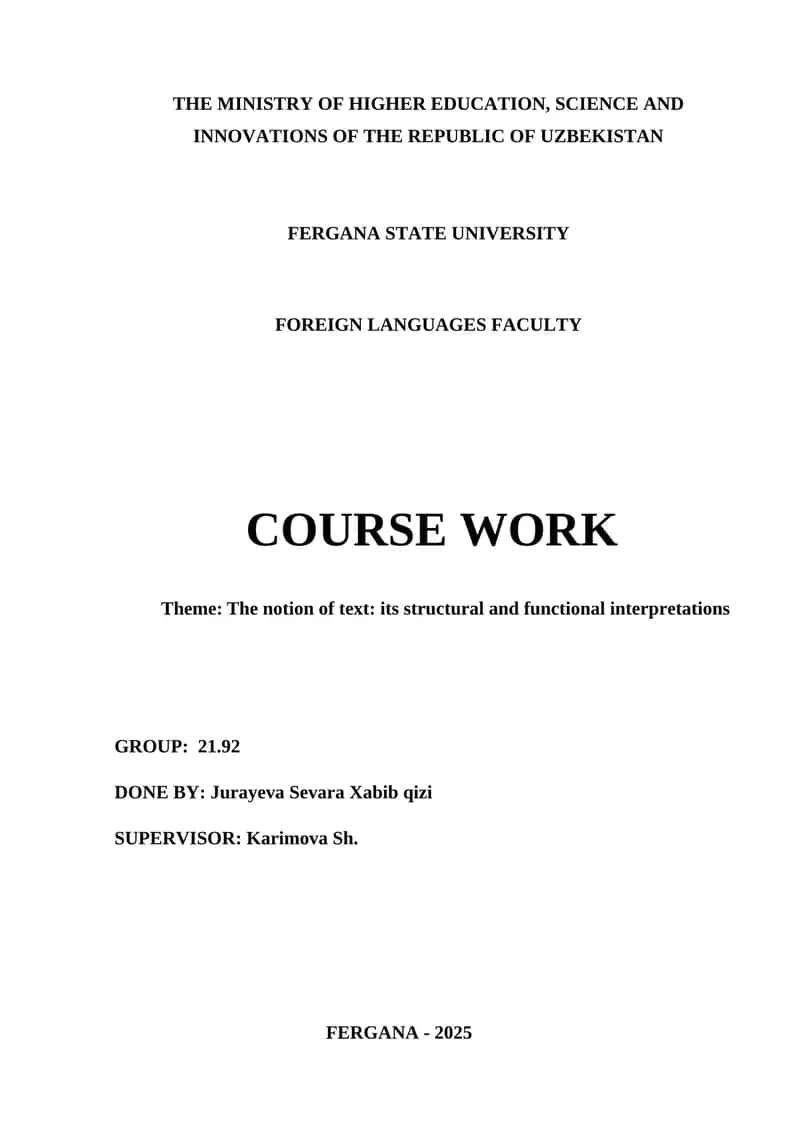 Course Work on The Notion of Text 1