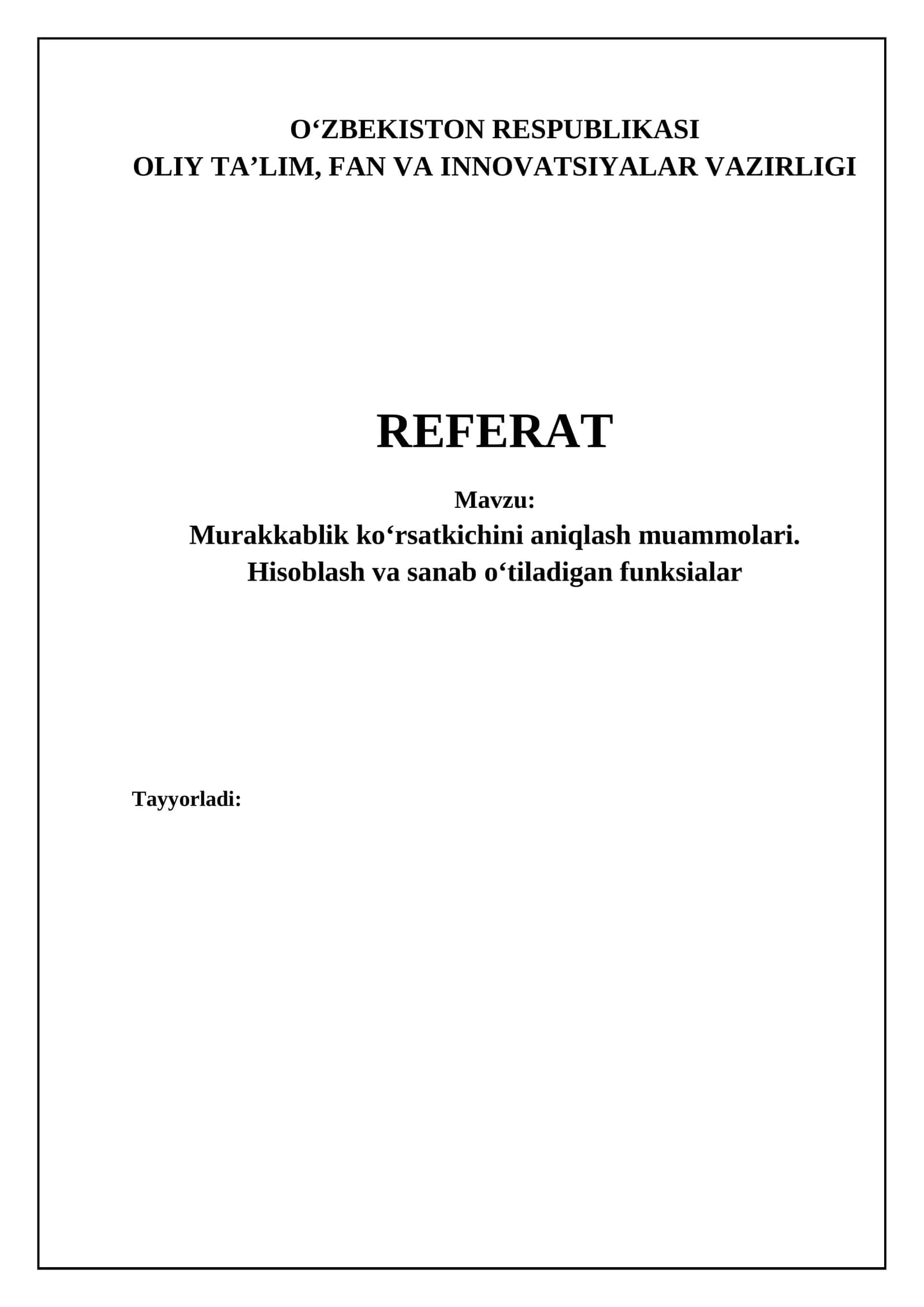 Murakkablik indeksini aniqlash muammolari 1