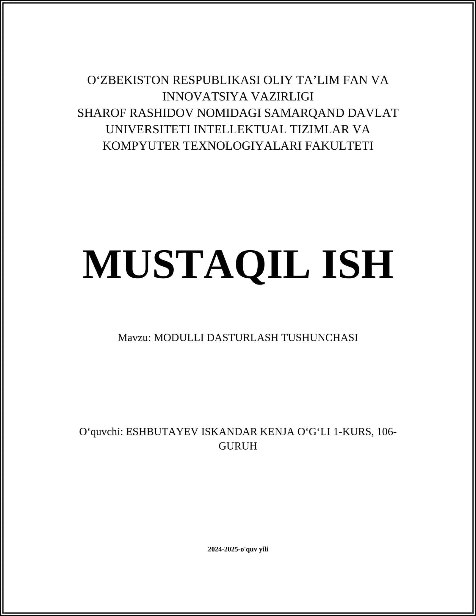 MODULLI DASTURLASH TUSHUNCHASI 1