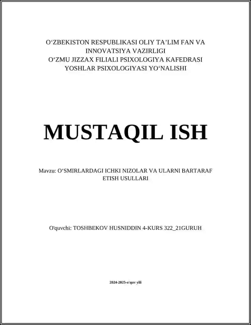 OʻSMIRLARDAGI ICHKI NIZOLAR VA ULARNI BARTARAF ETISH USULLARI