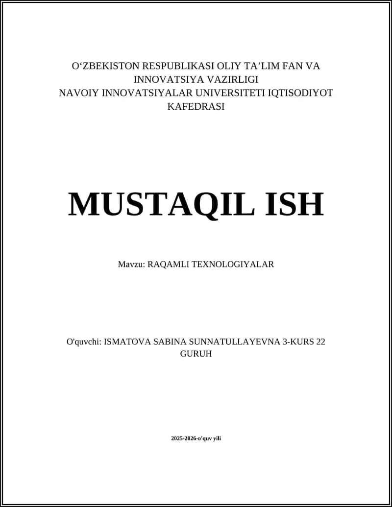 RAQAMLI TEXNOLOGIYALAR 1
