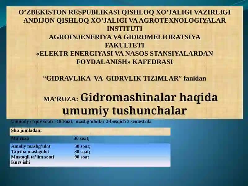 Gidromashinalar haqida umumiy tushunchalar