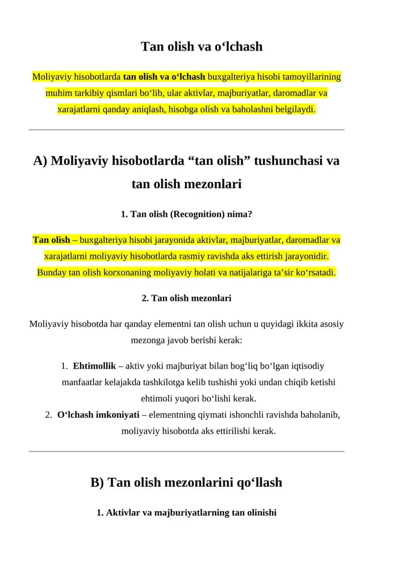Tan olish va o‘lchash 1