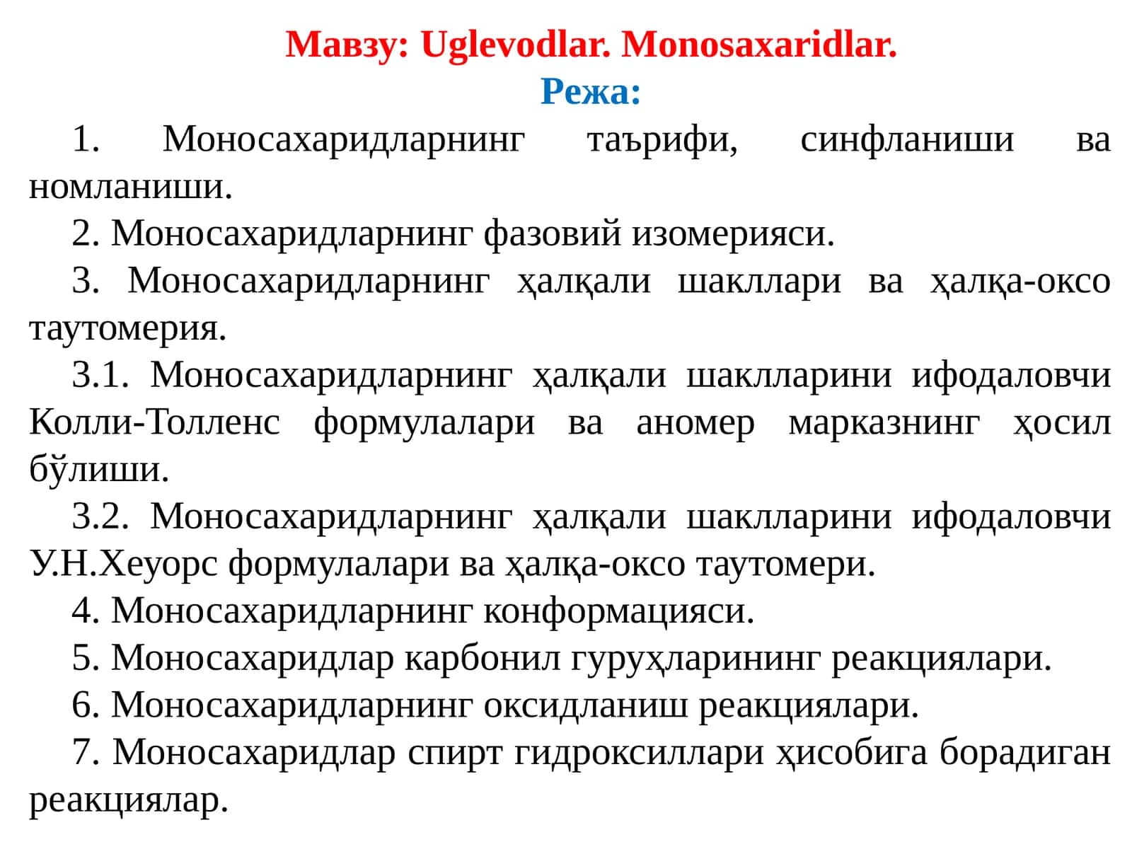 Uglevodlar. Monosaxaridlar 1