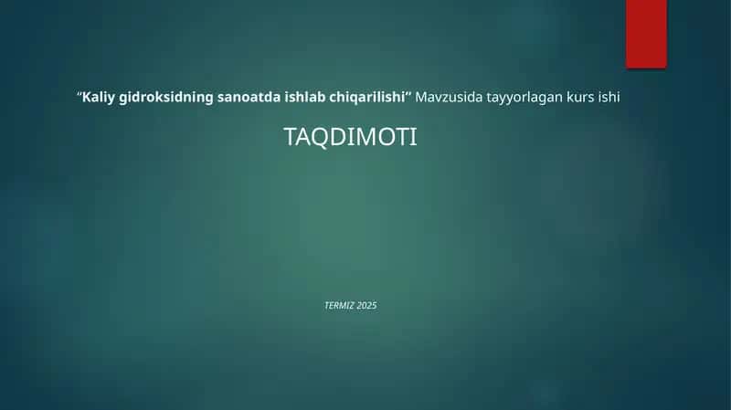 Kaliy gidroksidning sanoatda ishlab chiqarilishi 1