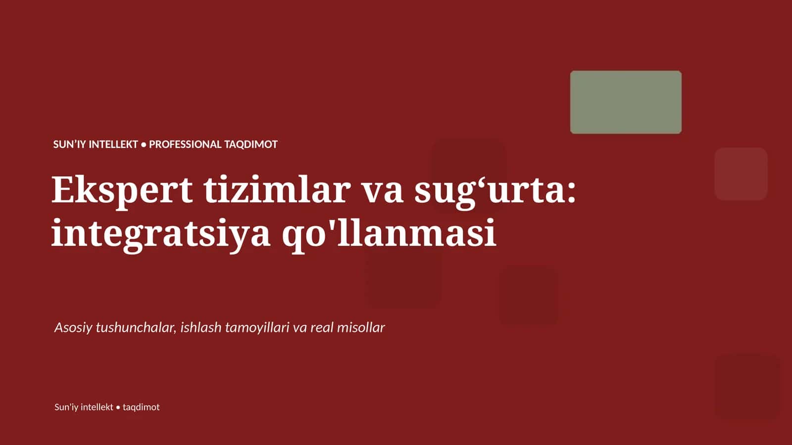 Ekspert tizimlar va sugʻurta: integratsiya qo'llanmasi 1