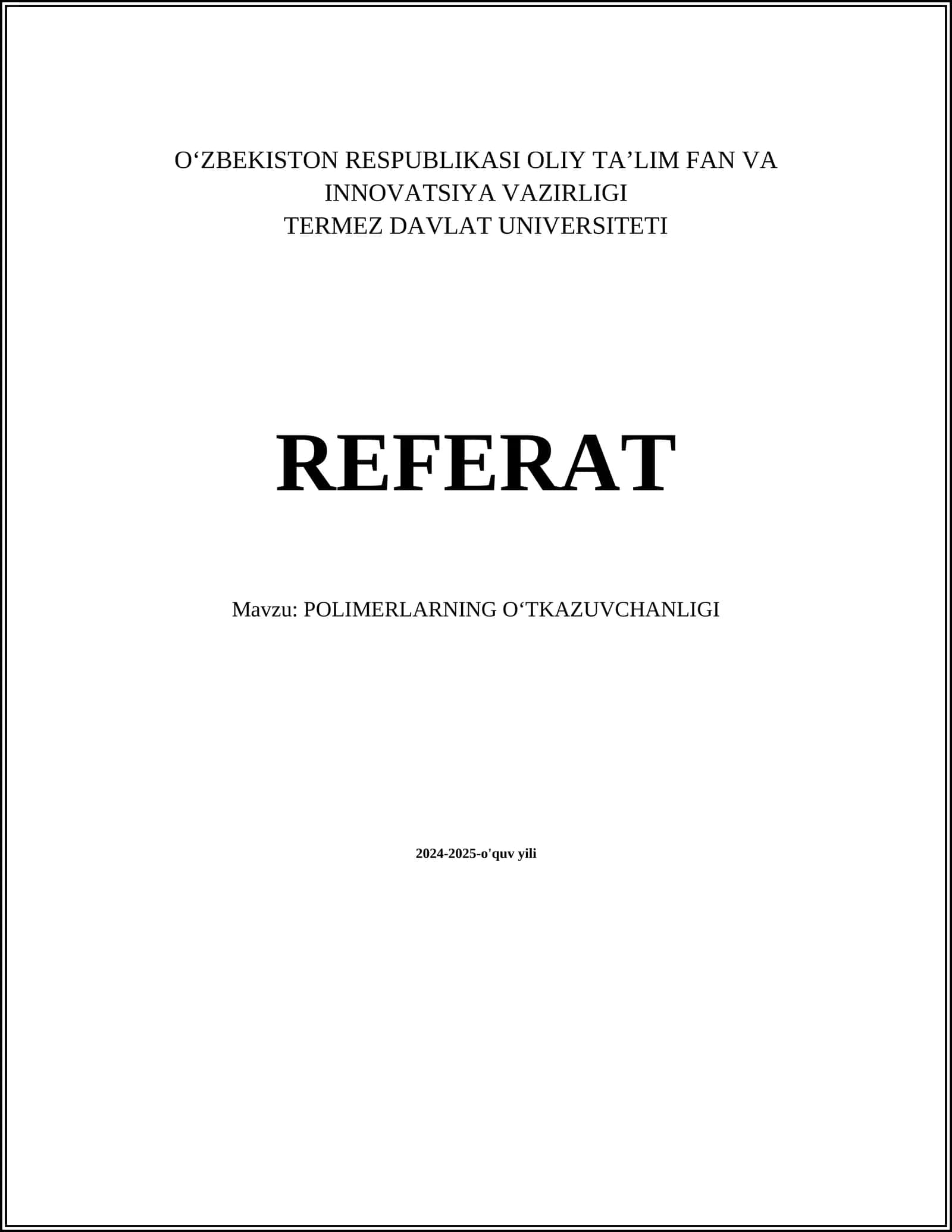 POLIMERLARNING OʻTKAZUVCHANLIGI 1