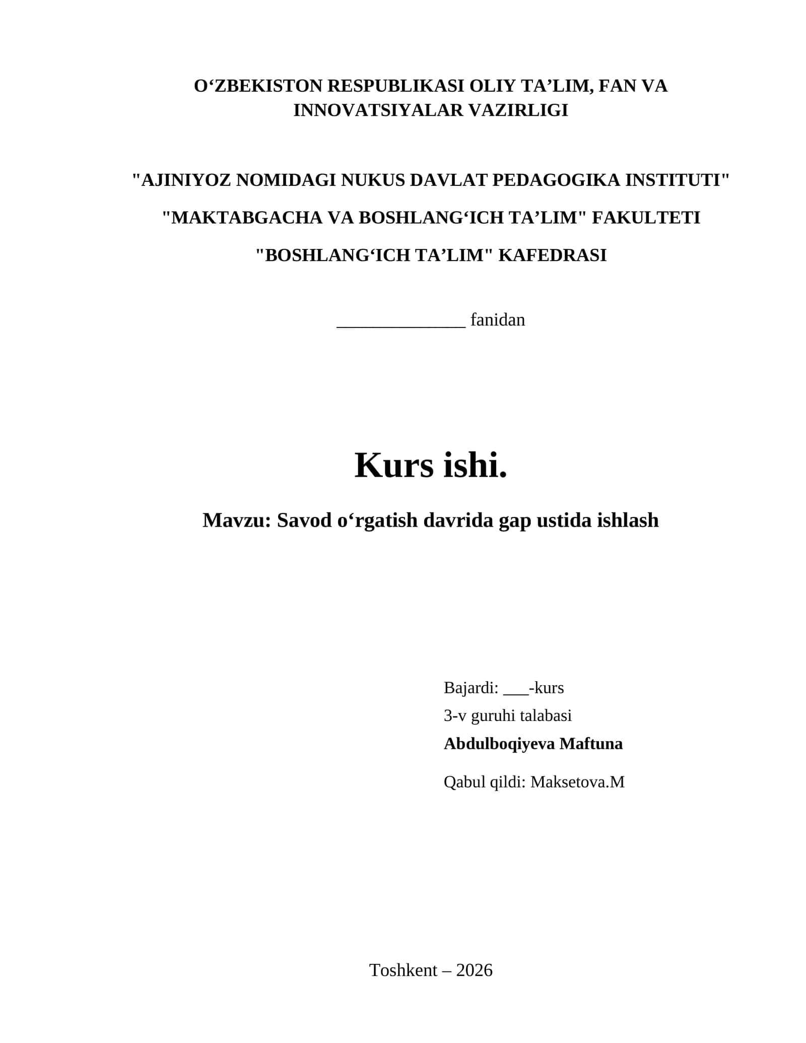 Savod oʻrgatish davrida gap ustida ishlash 1