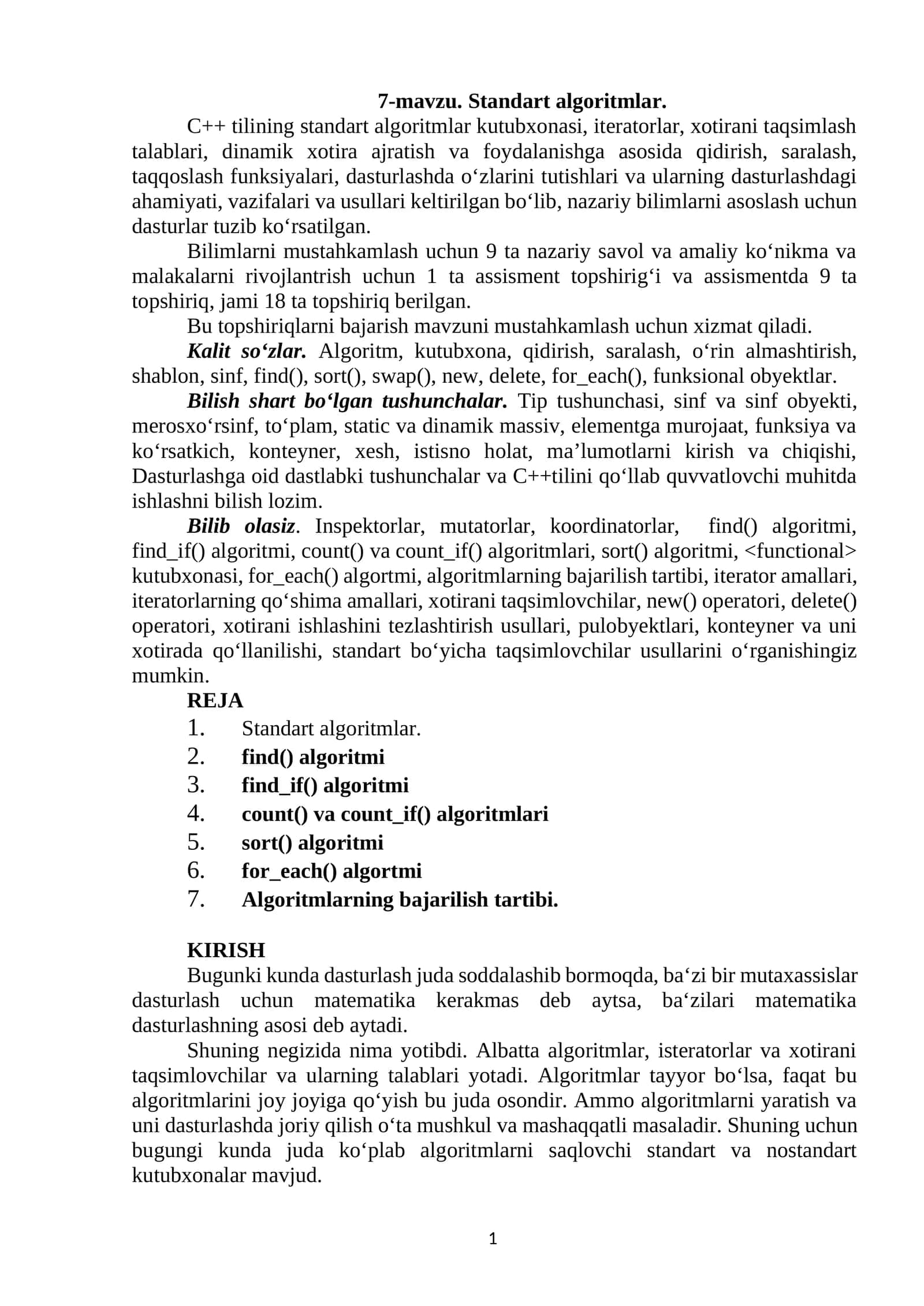 Standart algoritmlar 1