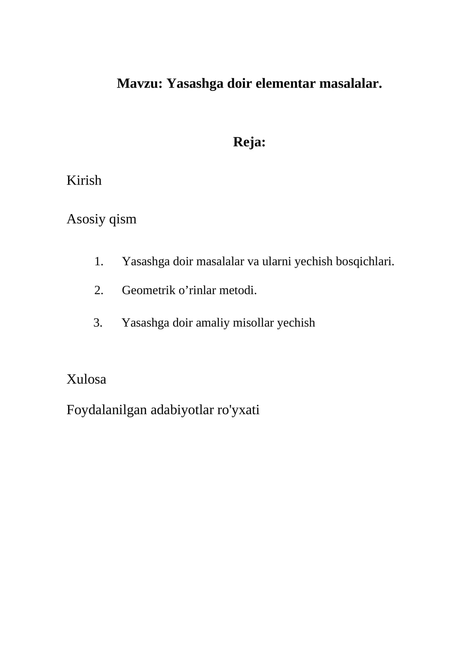 Yasashga doir elementar masalalar 1