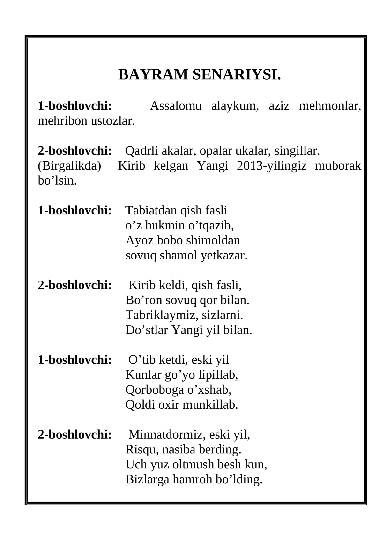 BAYRAM SENARIYSI 1
