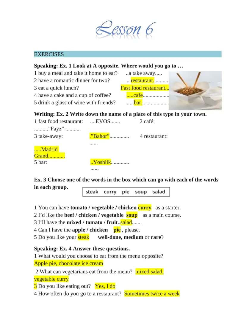 Food and Beverage Exercise 1