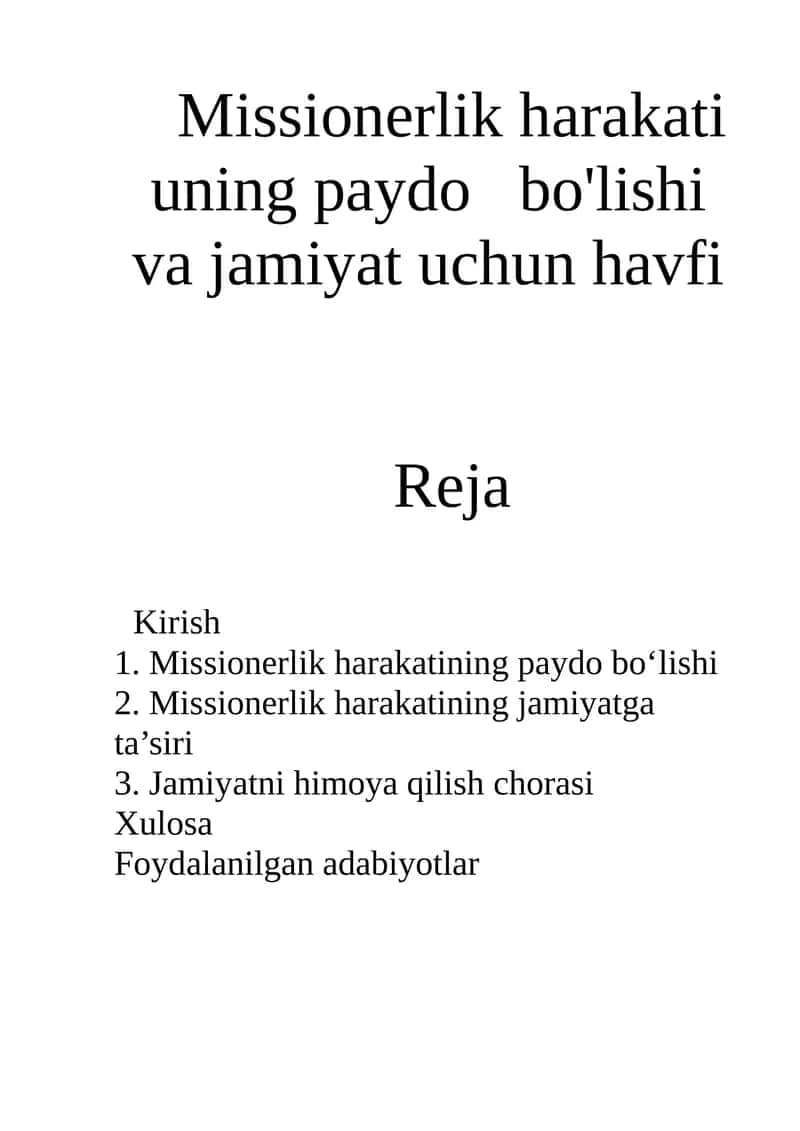 Missionerlik harakati 1