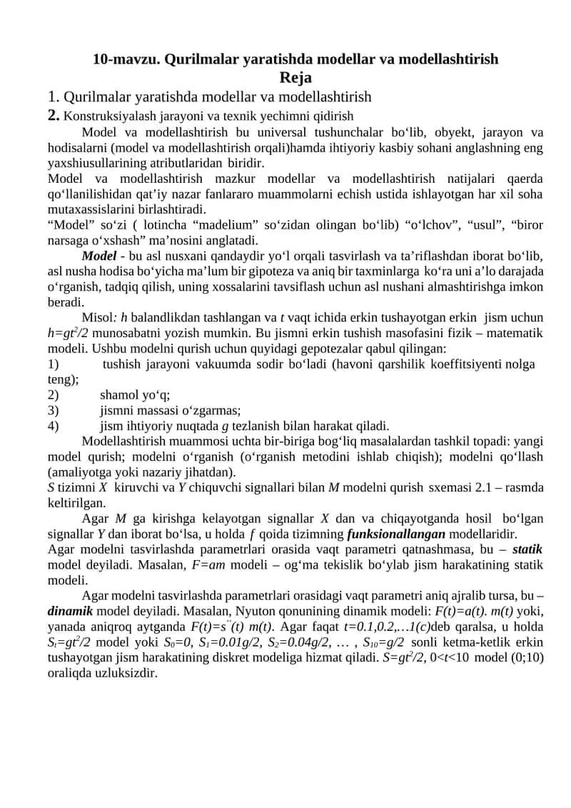 Qurilmalar yaratishda modellar va modellashtirish 1