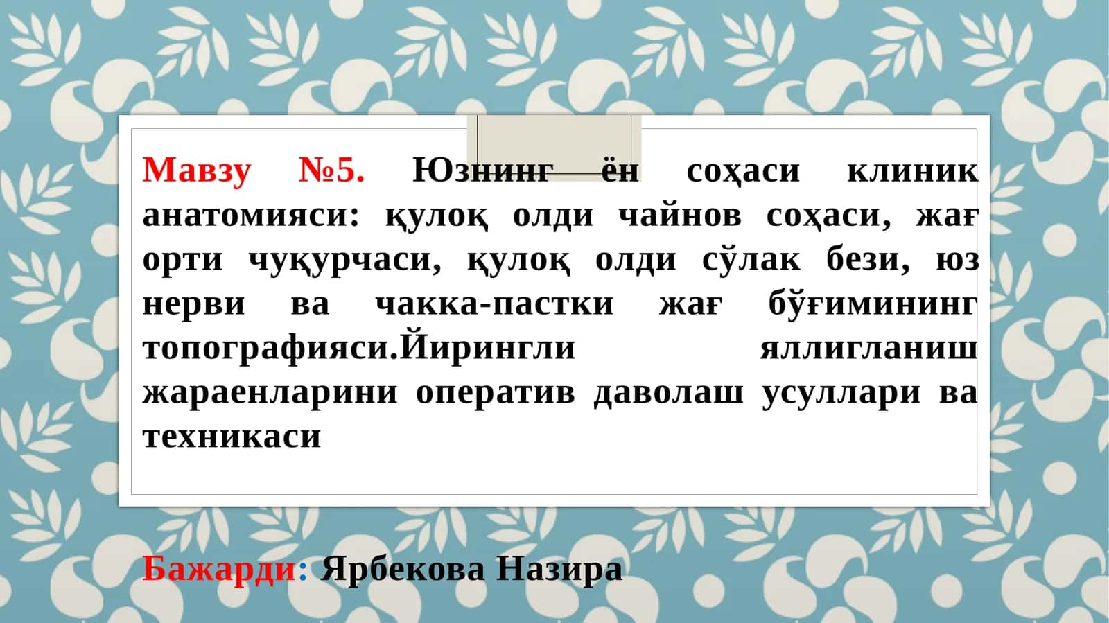 Юзнинг ўлдич анатомияси 1