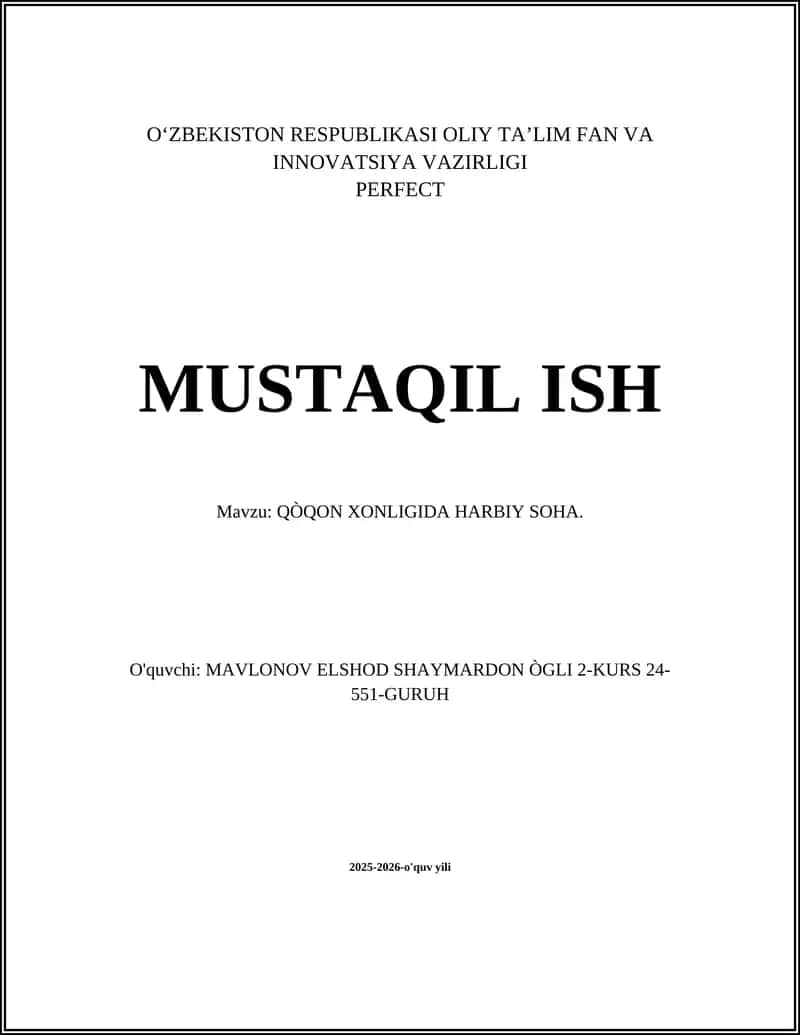 QÒQON XONLIGIDA HARBIY SOHA 1