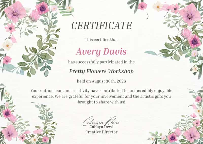 Pretty Flowers Workshop Certificate 1