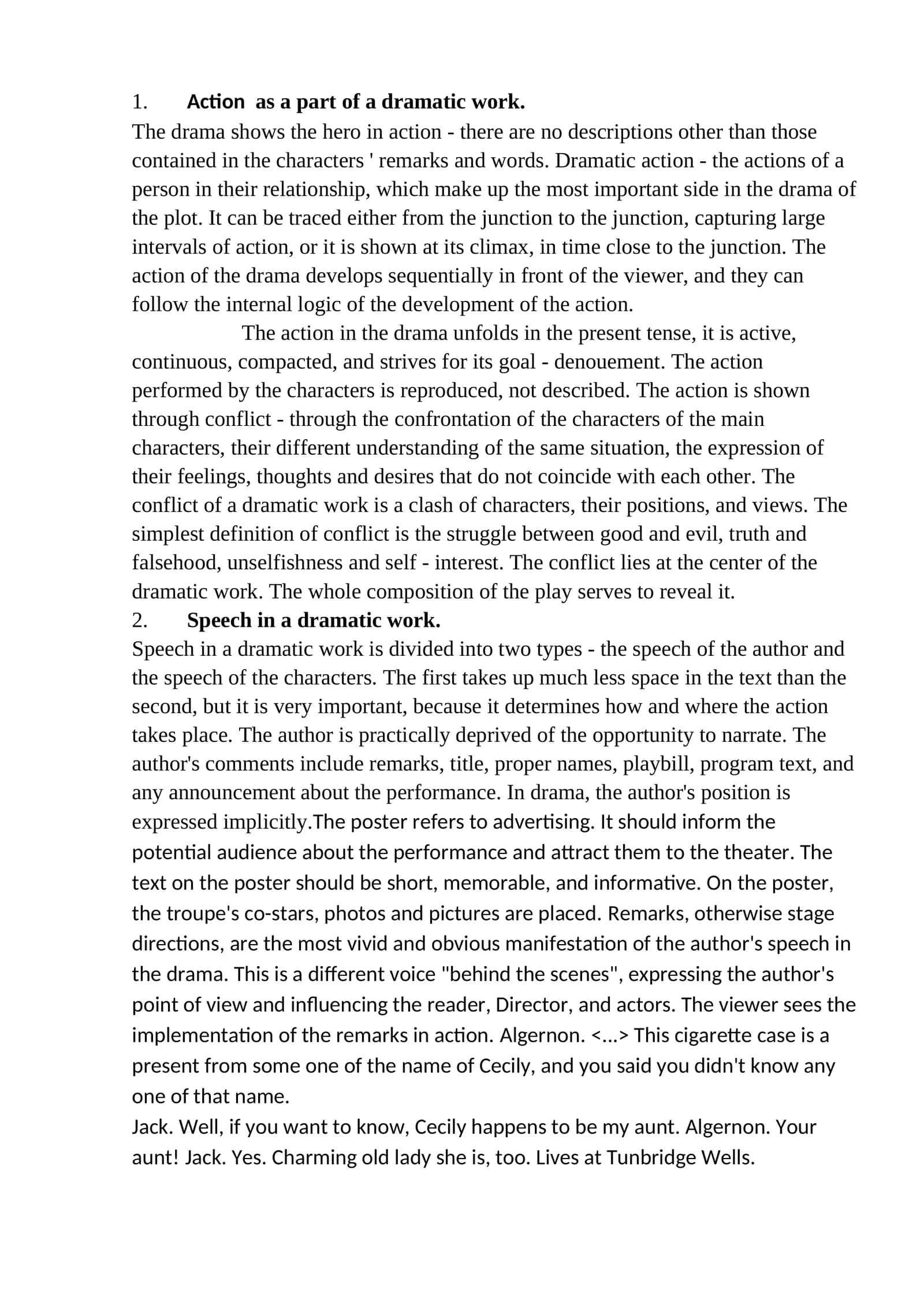 Action as a Part of a Dramatic Work 1
