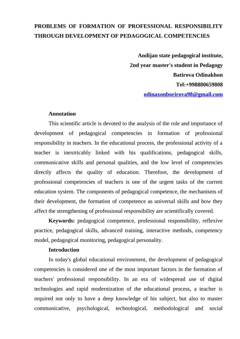 Development of Pedagogical Competencies 1
