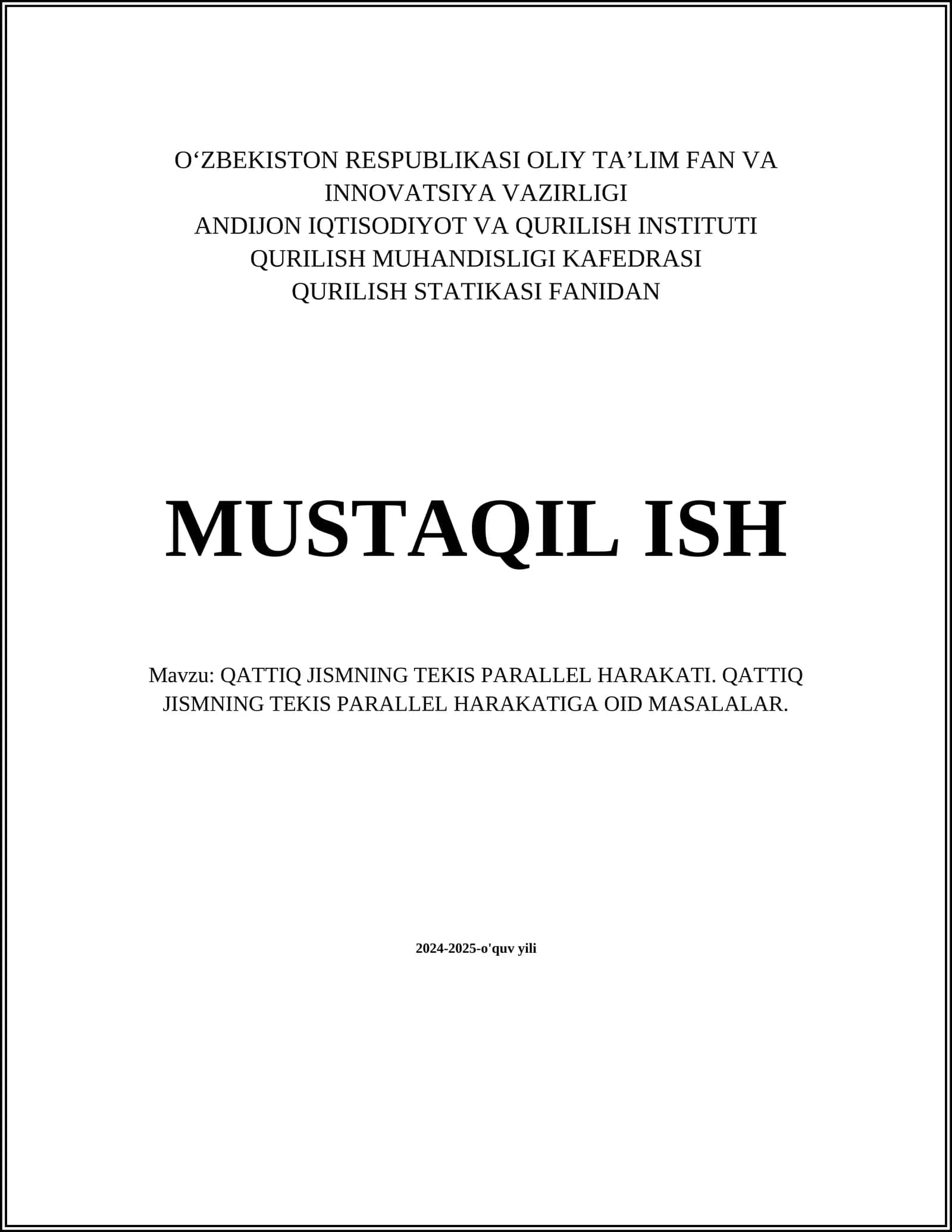 QATTIQ JISMNING TEKIS PARALLEL HARAKATI 1