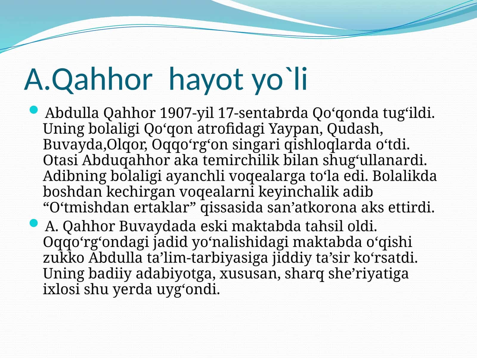 A.Qahhor hayot yo`li 1