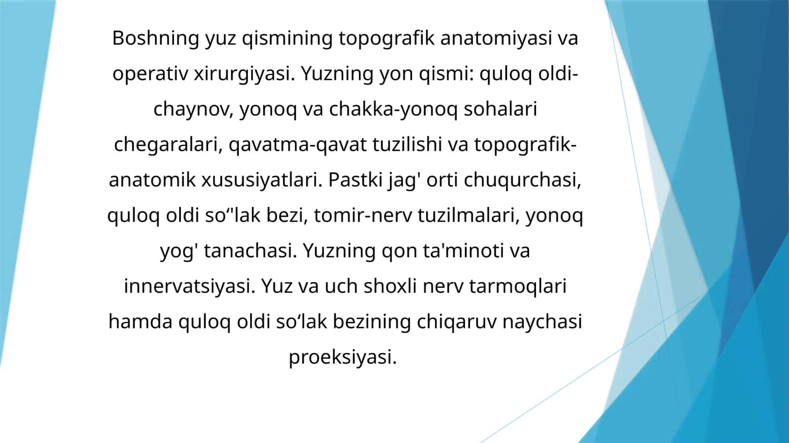 Yuzning yon qismining topografika anatomiyasi va operativ xirurgiyasi 1