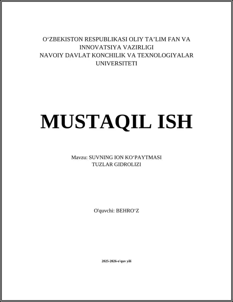 Suvning Ion Koʻpaytmasi (Kw) 1