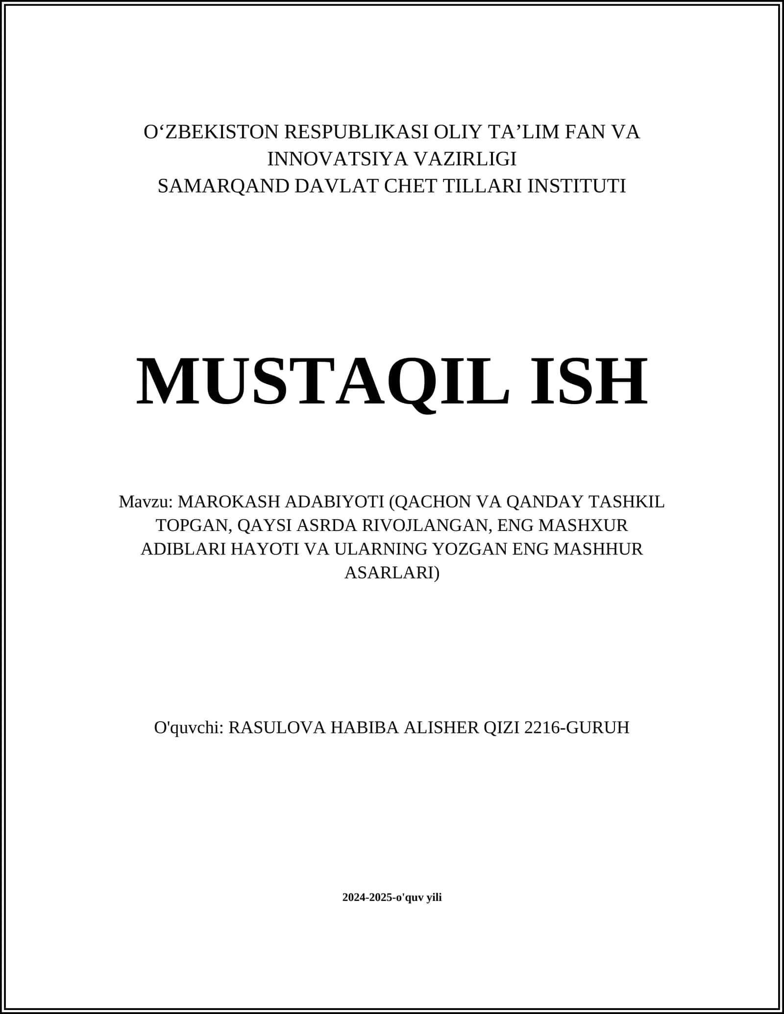 MAROKASH ADABIYOTI 1
